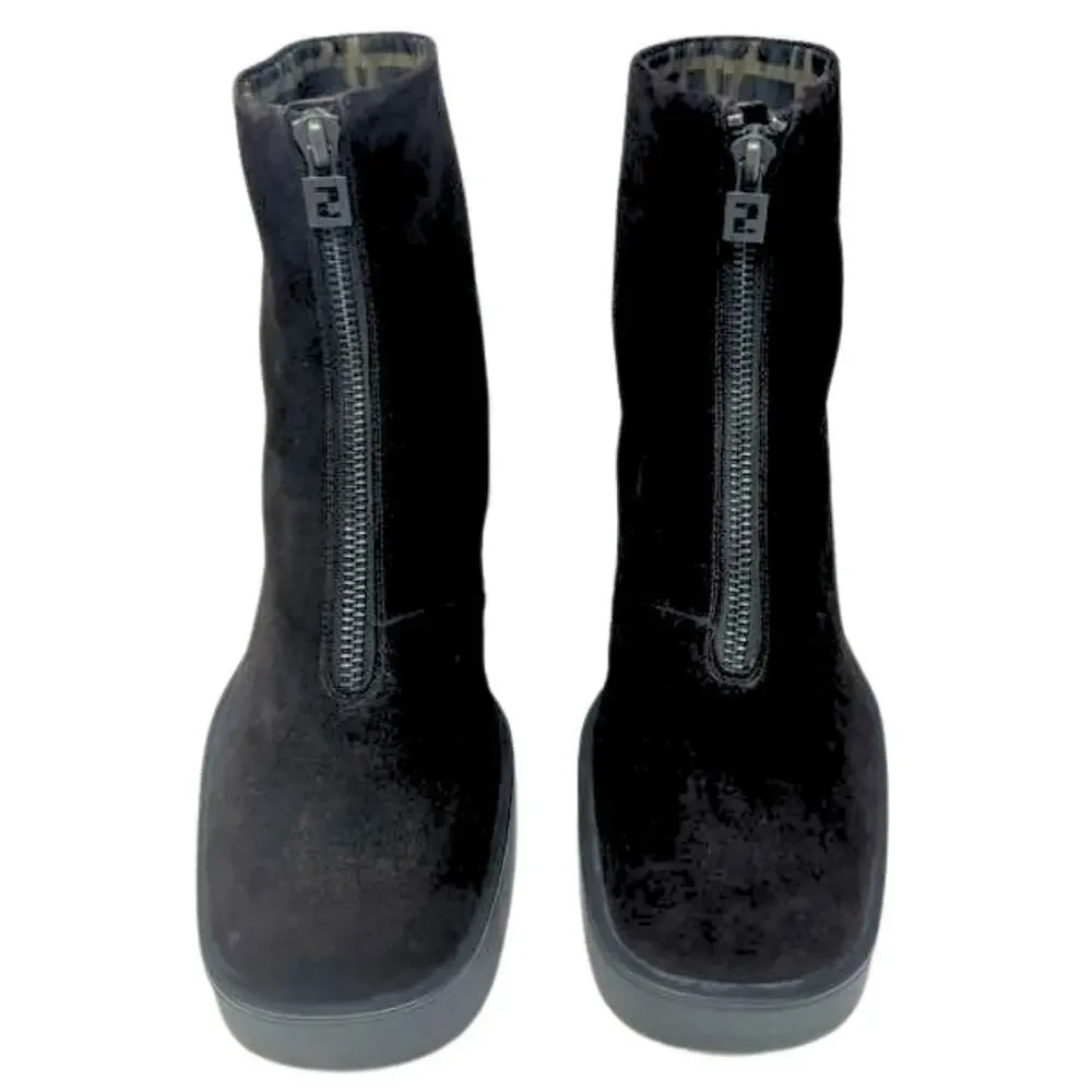 Fendi Boots FF Logo Chunky Platform Zucca Brown Monogram Ankle‎ Chelsea Shoes 7